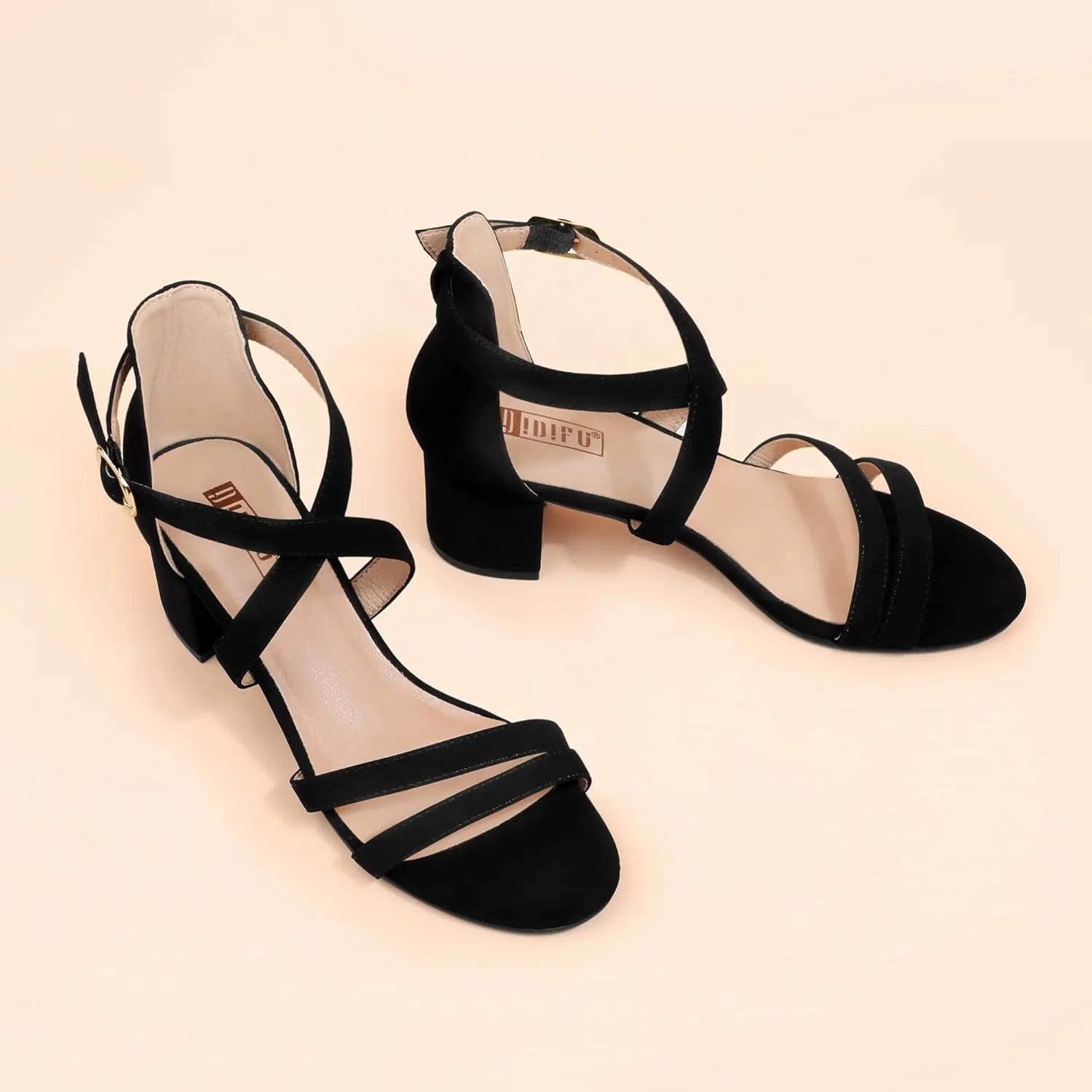 IDIFU Women's Block Low Chunky Heel Strappy Sandals Open Toe Ankle Strap Dress Wedding Evening Shoe for Women Bridal