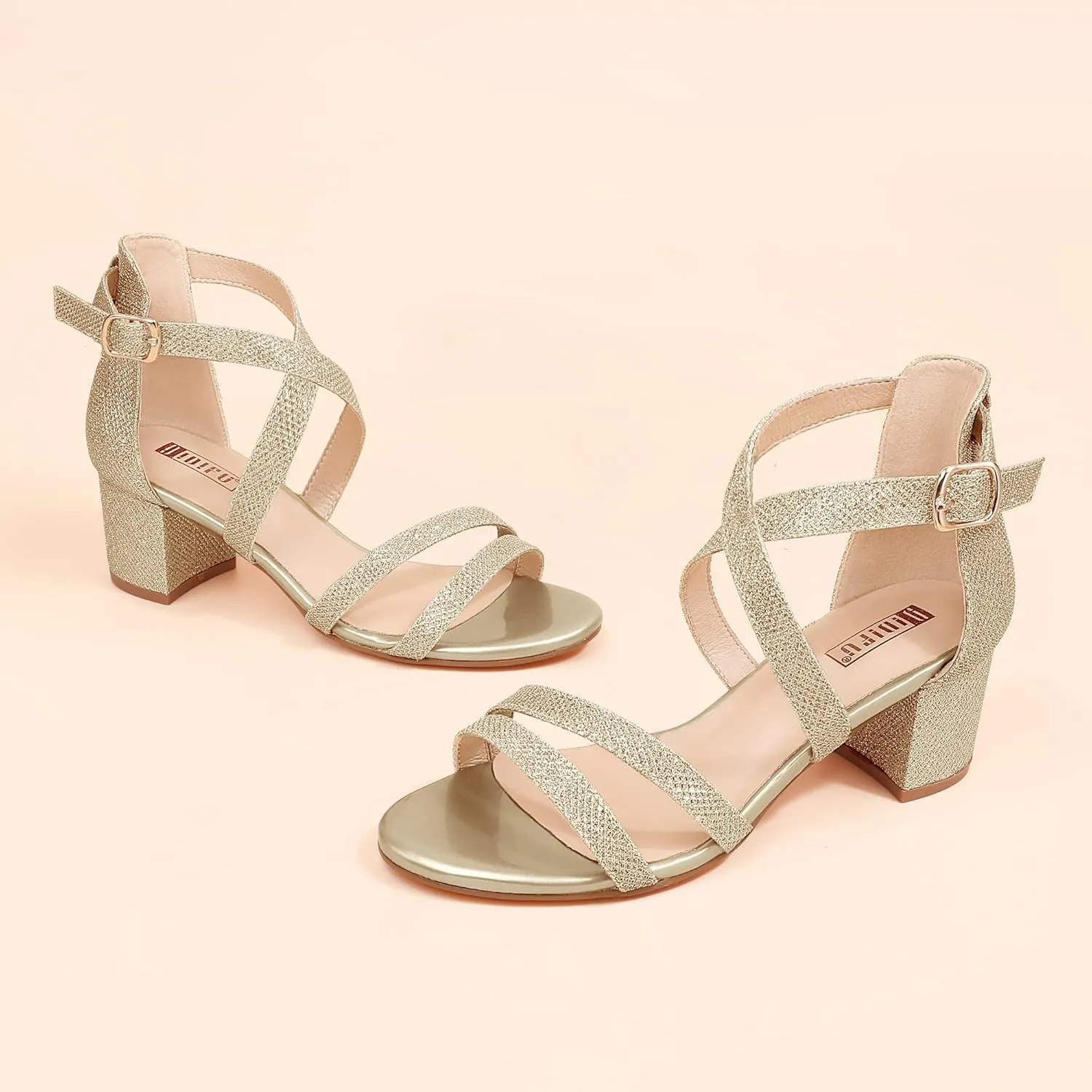 IDIFU Women's Block Low Chunky Heel Strappy Sandals Open Toe Ankle Strap Dress Wedding Evening Shoe for Women Bridal