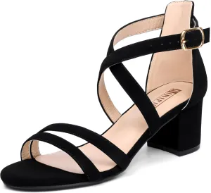 IDIFU Women's Block Low Chunky Heel Strappy Sandals Open Toe Ankle Strap Dress Wedding Evening Shoe for Women Bridal