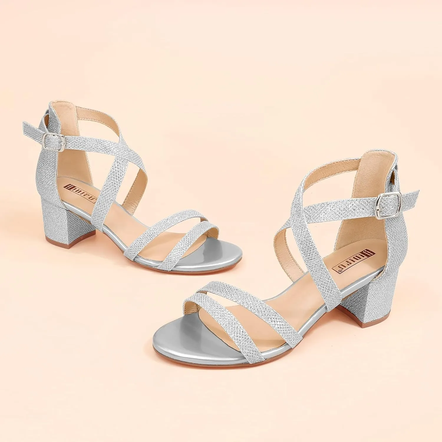 IDIFU Women's Block Low Chunky Heel Strappy Sandals Open Toe Ankle Strap Dress Wedding Evening Shoe for Women Bridal