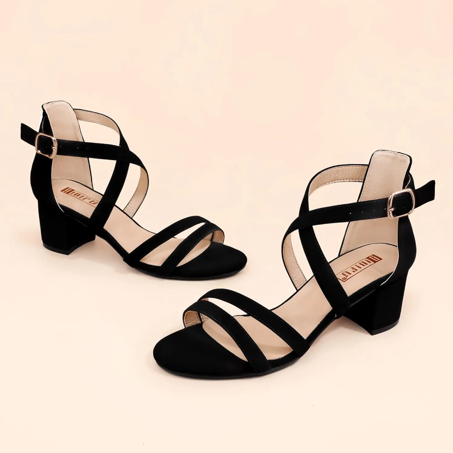 IDIFU Women's Block Low Chunky Heel Strappy Sandals Open Toe Ankle Strap Dress Wedding Evening Shoe for Women Bridal