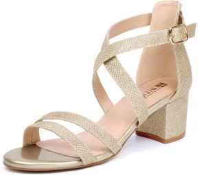 IDIFU Women's Block Low Chunky Heel Strappy Sandals Open Toe Ankle Strap Dress Wedding Evening Shoe for Women Bridal