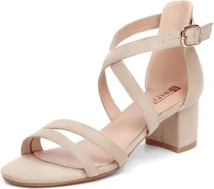 IDIFU Women's Block Low Chunky Heel Strappy Sandals Open Toe Ankle Strap Dress Wedding Evening Shoe for Women Bridal
