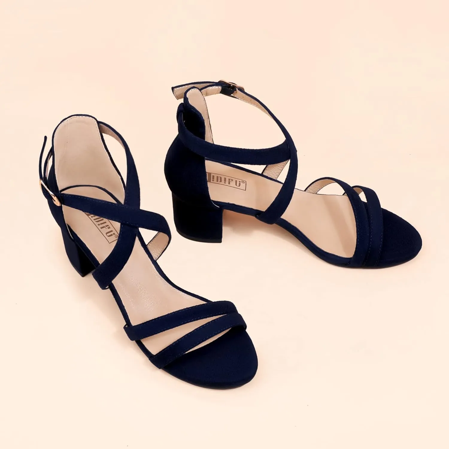 IDIFU Women's Block Low Chunky Heel Strappy Sandals Open Toe Ankle Strap Dress Wedding Evening Shoe for Women Bridal