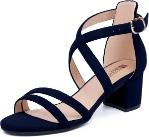 IDIFU Women's Block Low Chunky Heel Strappy Sandals Open Toe Ankle Strap Dress Wedding Evening Shoe for Women Bridal