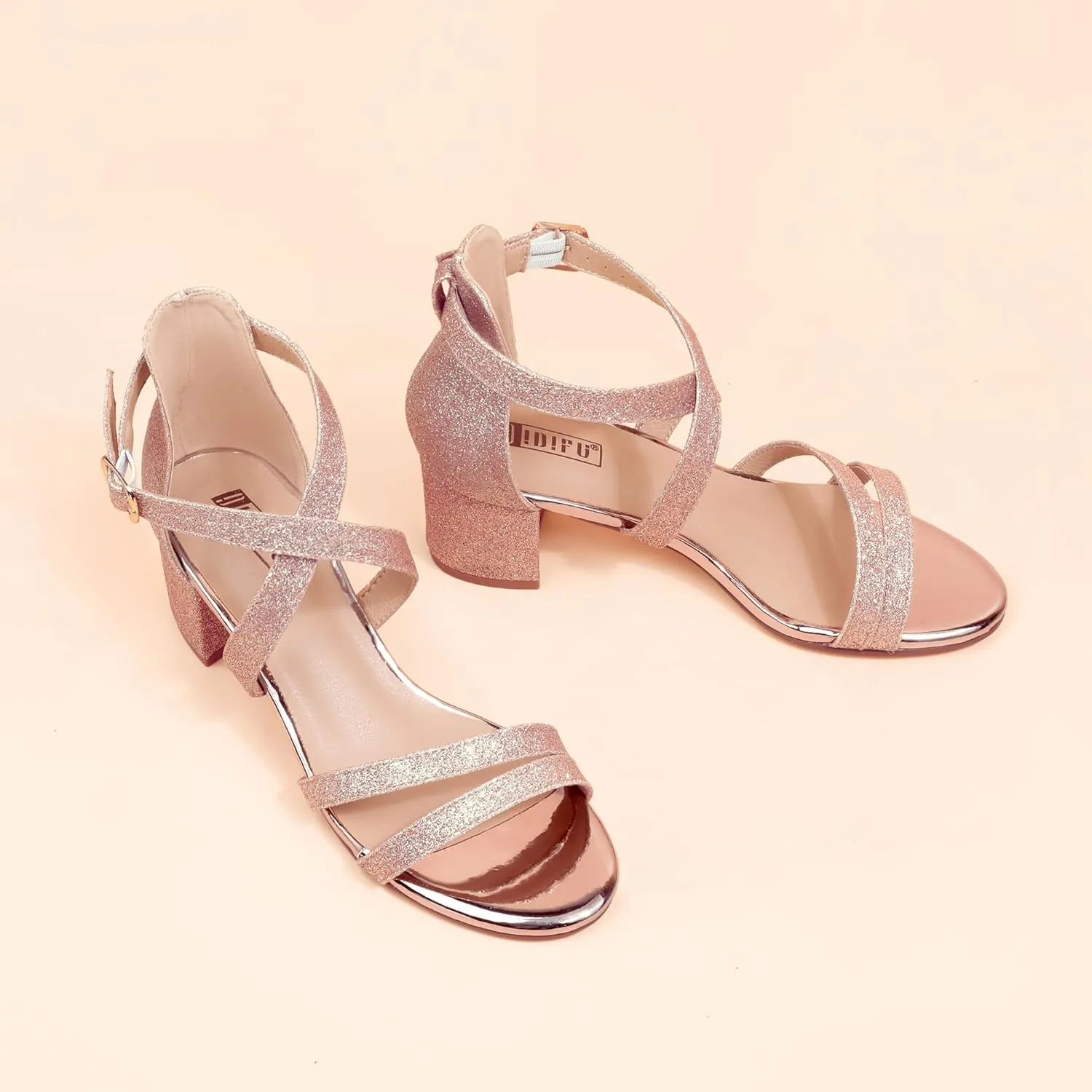 IDIFU Women's Block Low Chunky Heel Strappy Sandals Open Toe Ankle Strap Dress Wedding Evening Shoe for Women Bridal