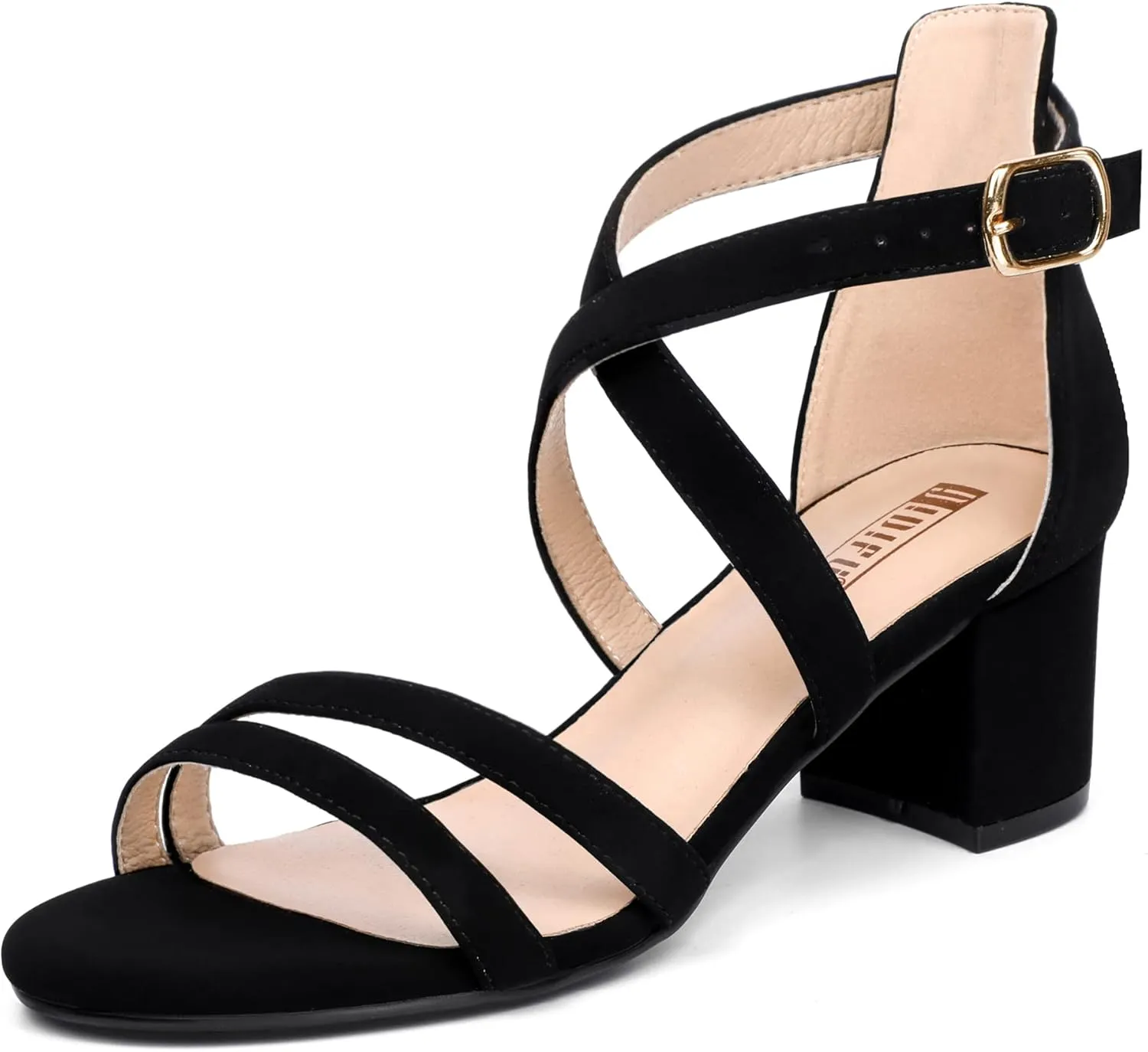 IDIFU Women's Block Low Chunky Heel Strappy Sandals Open Toe Ankle Strap Dress Wedding Evening Shoe for Women Bridal