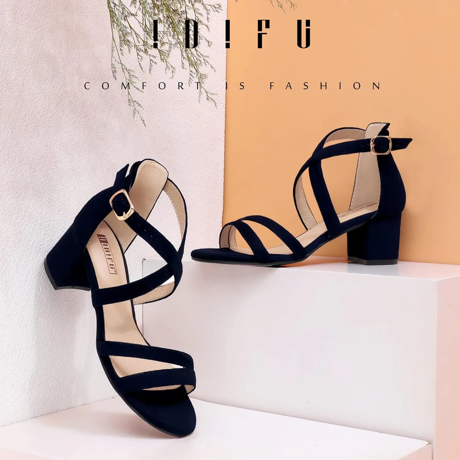 IDIFU Women's Block Low Chunky Heel Strappy Sandals Open Toe Ankle Strap Dress Wedding Evening Shoe for Women Bridal