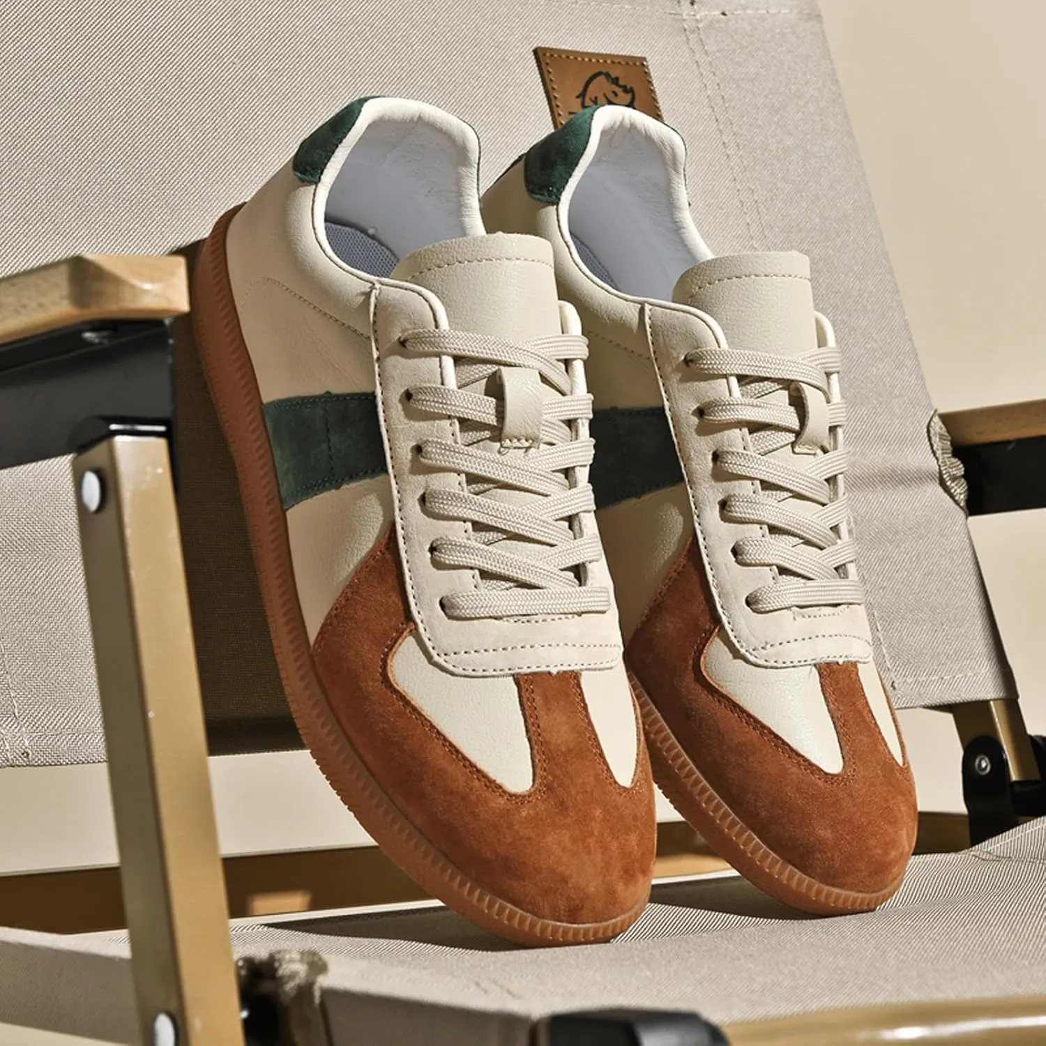ihinzry Fashion Sneakers Womens Tennis Shoes Genuine Leather Lace Up Casual Shoes Gum Sole Sneakers