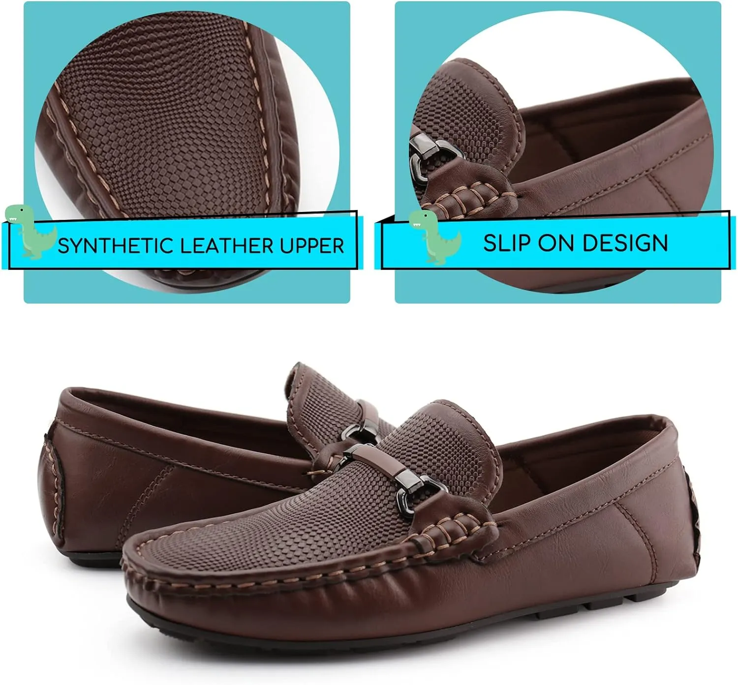 JABASIC Kids Penny Loafer Casual Slip-On Moccasin Flats Boys Dress Shoes