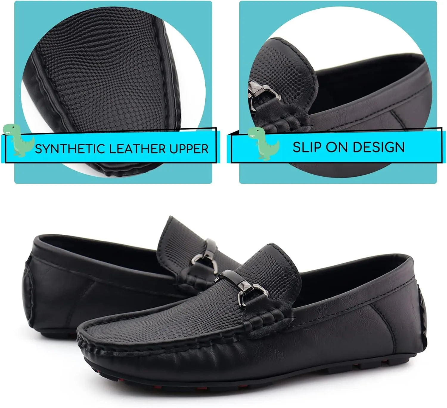 JABASIC Kids Penny Loafer Casual Slip-On Moccasin Flats Boys Dress Shoes