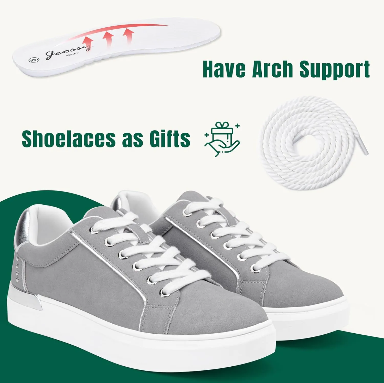 Jeossy Women's 8020 Fashion Sneakers, Casual Trendy Dress Lace up Walking Shoes with Memory Foam