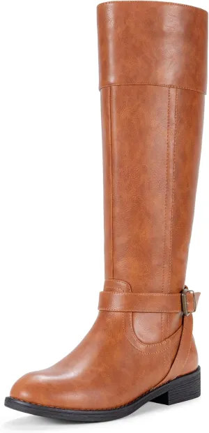 Jeossy Women's Knee High Riding Tall Boots, Comfortable with Metal Buckle and Zipper Boots with Wide Calf