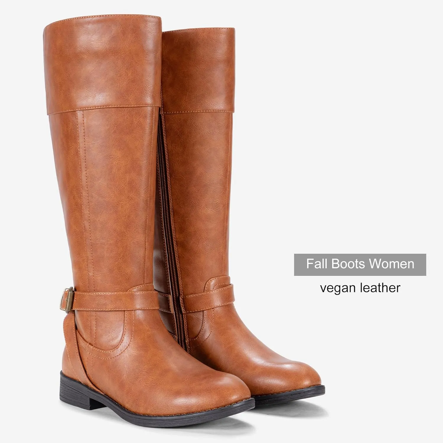 Jeossy Women's Knee High Riding Tall Boots, Comfortable with Metal Buckle and Zipper Boots with Wide Calf