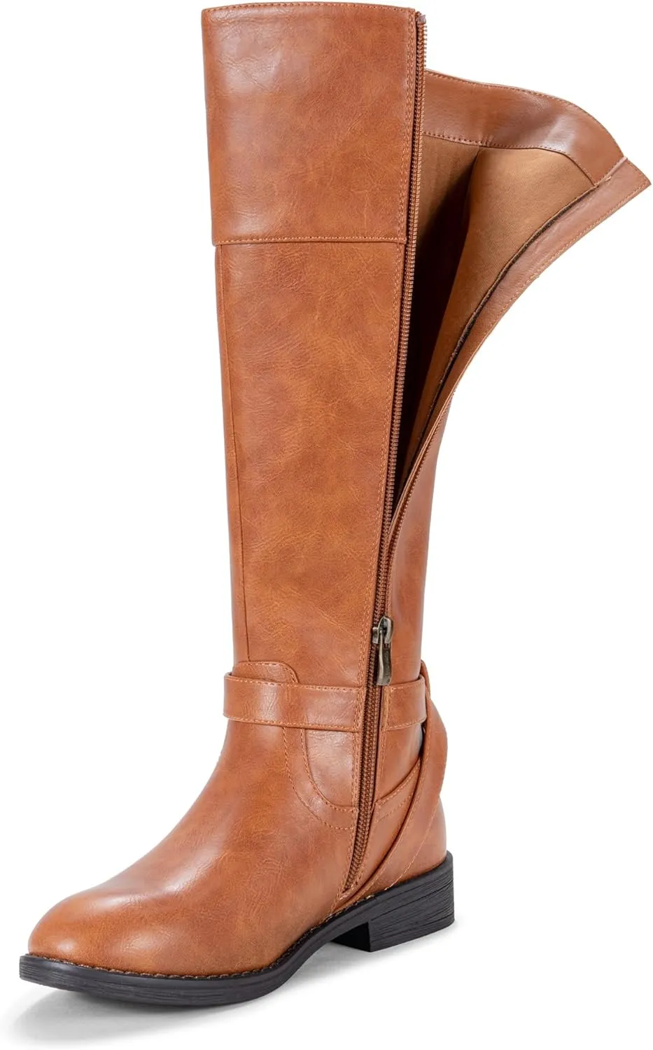 Jeossy Women's Knee High Riding Tall Boots, Comfortable with Metal Buckle and Zipper Boots with Wide Calf