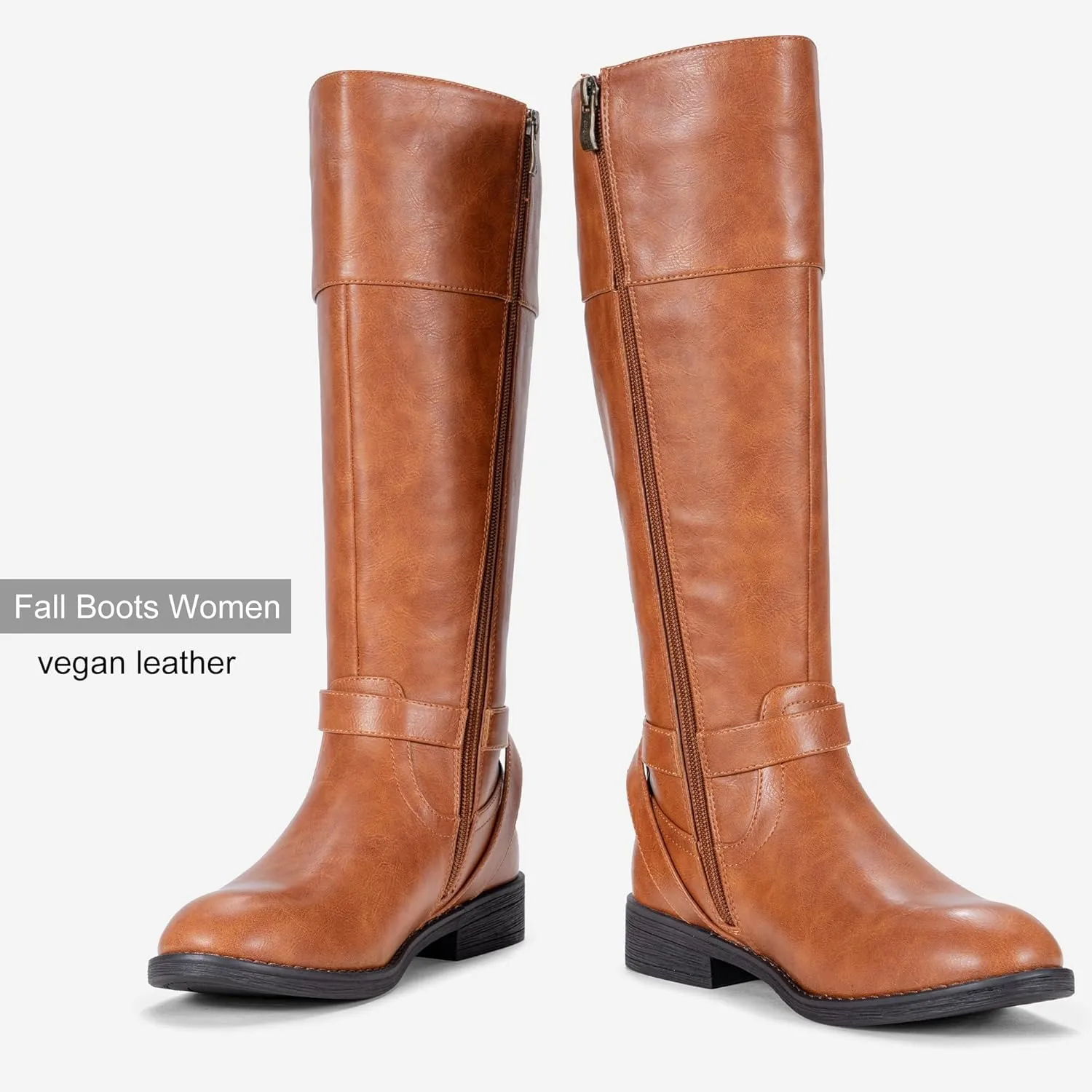 Jeossy Women's Knee High Riding Tall Boots, Comfortable with Metal Buckle and Zipper Boots with Wide Calf