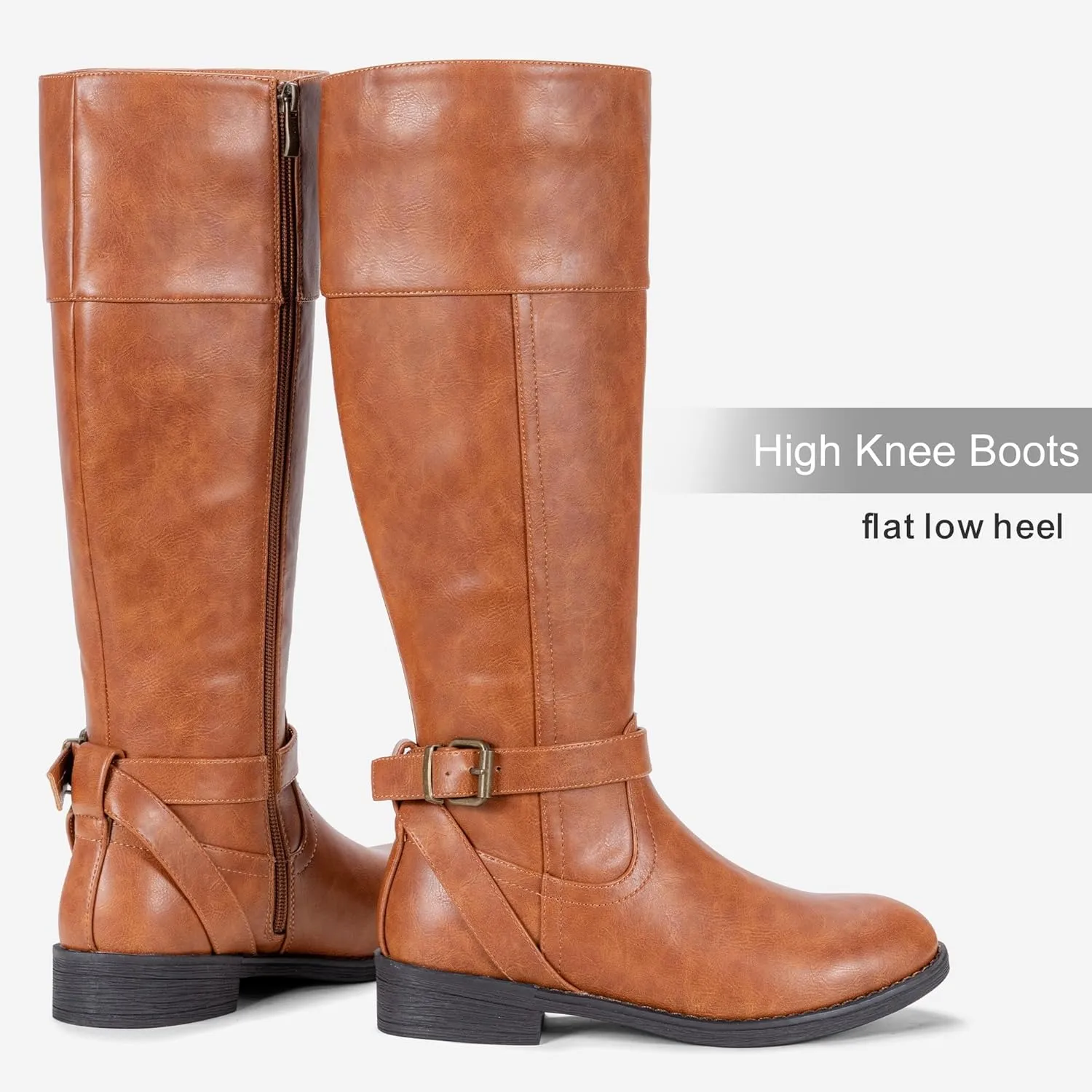 Jeossy Women's Knee High Riding Tall Boots, Comfortable with Metal Buckle and Zipper Boots with Wide Calf
