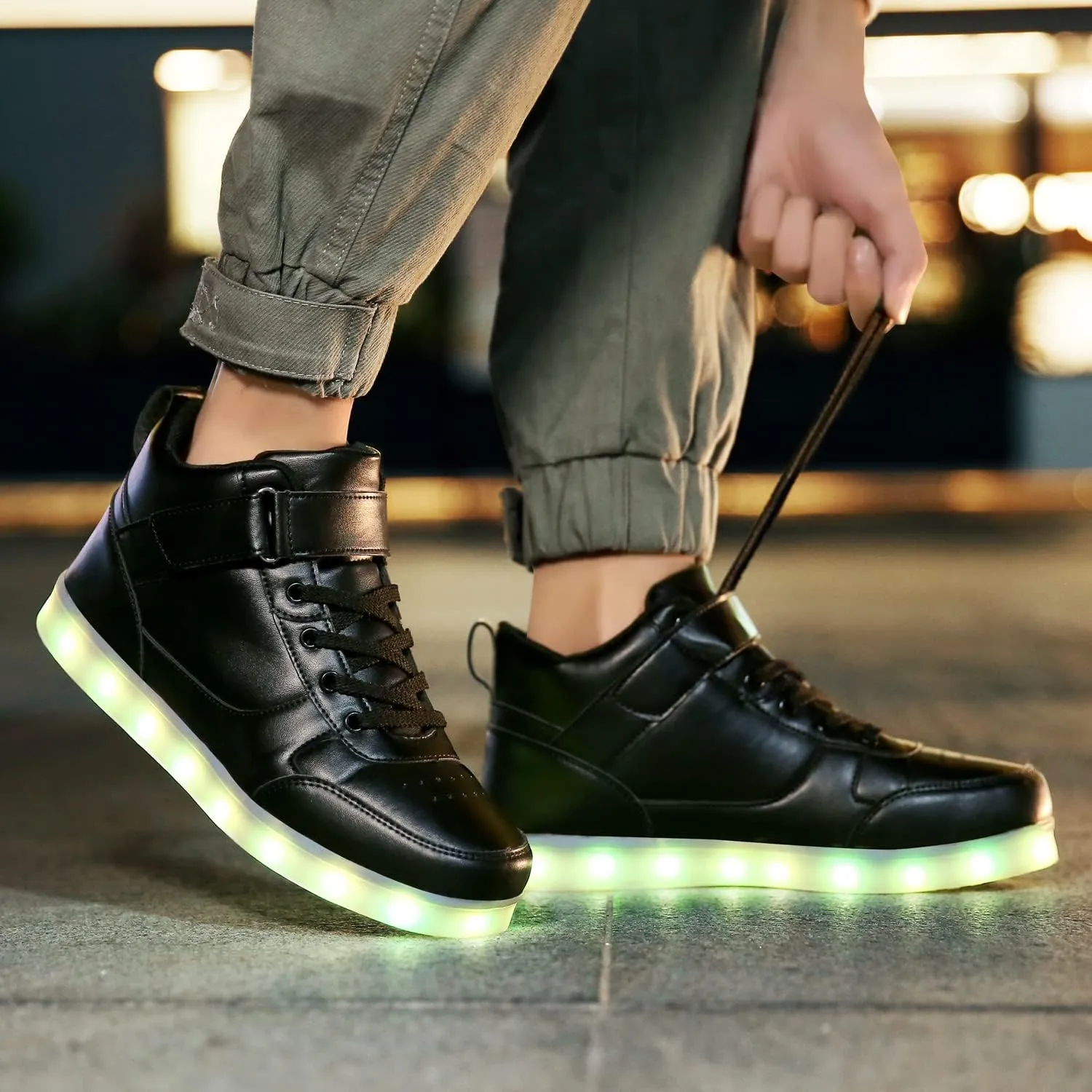 JEVRITE Unisex LED Light Up High Top Sneakers - USB Charging for Women & Men - Couples Shoes