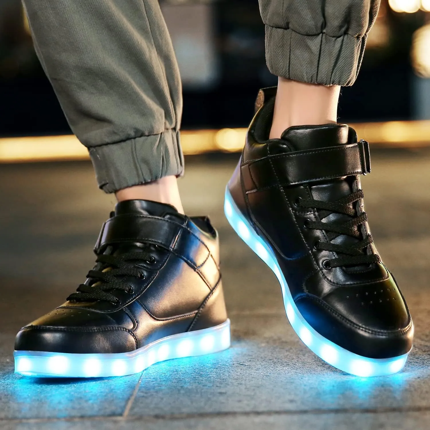 JEVRITE Unisex LED Light Up High Top Sneakers - USB Charging for Women & Men - Couples Shoes