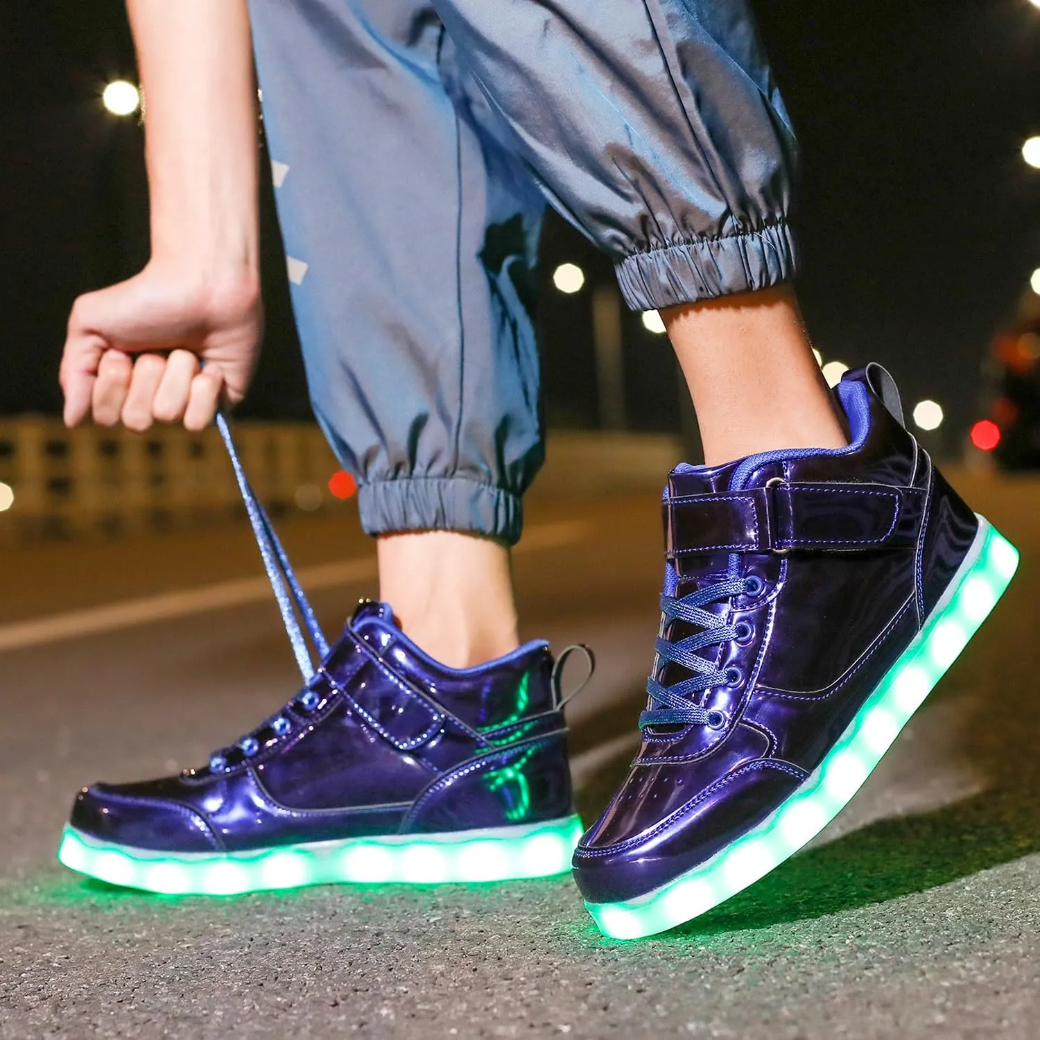 JEVRITE Unisex LED Light Up High Top Sneakers - USB Charging for Women & Men - Couples Shoes