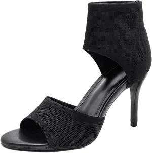 JishinGal High Heels for Women Peep Toe Heels Sandals Stretchy Knit Open Toe High Sexy 3 Inches Stiletto for Dressy and Everyday