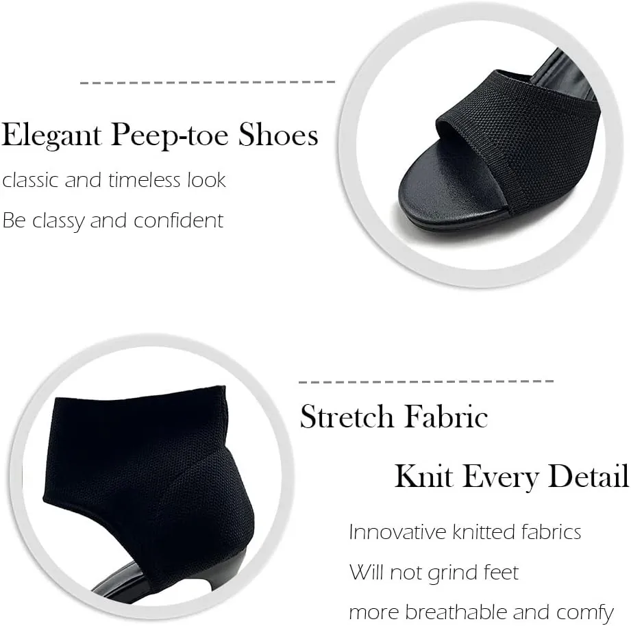 JishinGal High Heels for Women Peep Toe Heels Sandals Stretchy Knit Open Toe High Sexy 3 Inches Stiletto for Dressy and Everyday