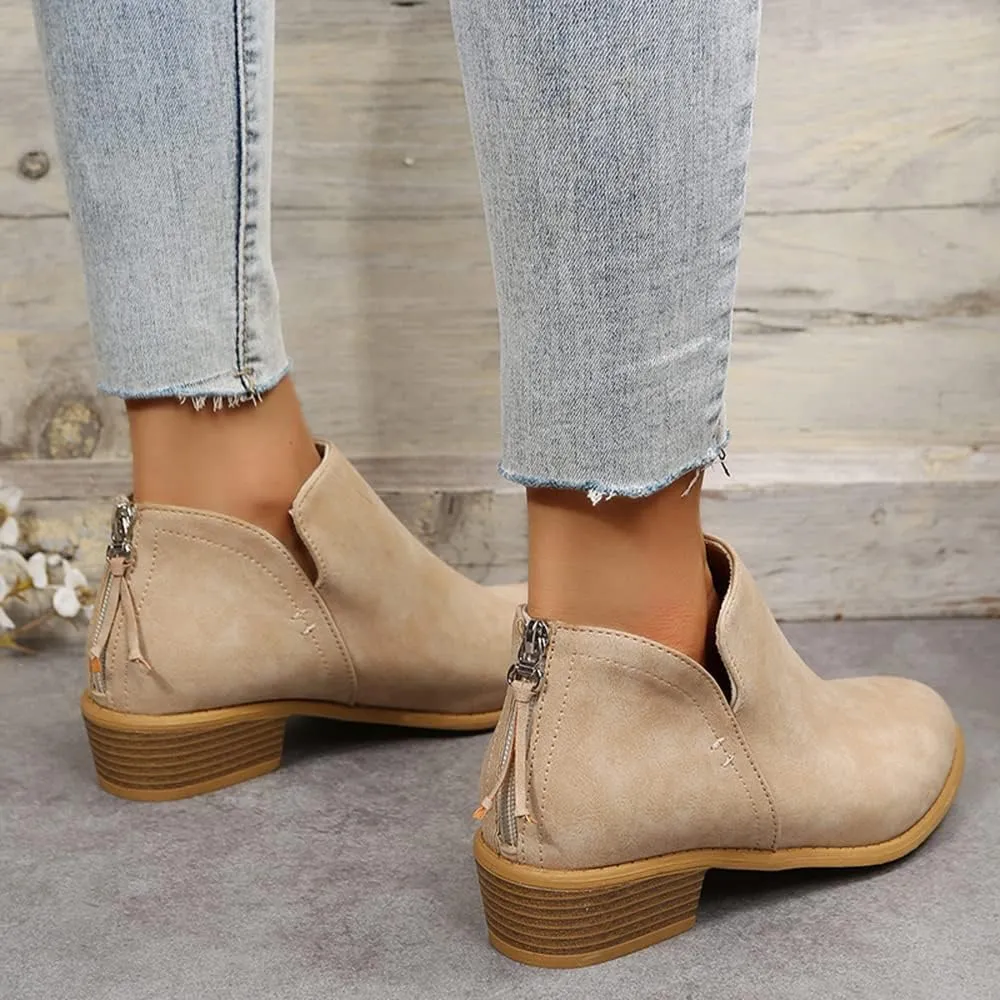 JITUUE Ankle Booties for Women,Women's Casual Dress Low Heeled Booties. V Cut Fashion Thick Heel Design Shoes