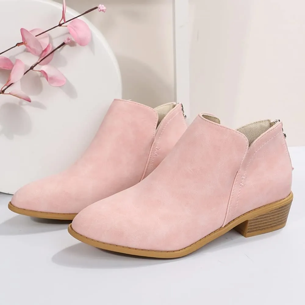 JITUUE Ankle Booties for Women,Women's Casual Dress Low Heeled Booties. V Cut Fashion Thick Heel Design Shoes