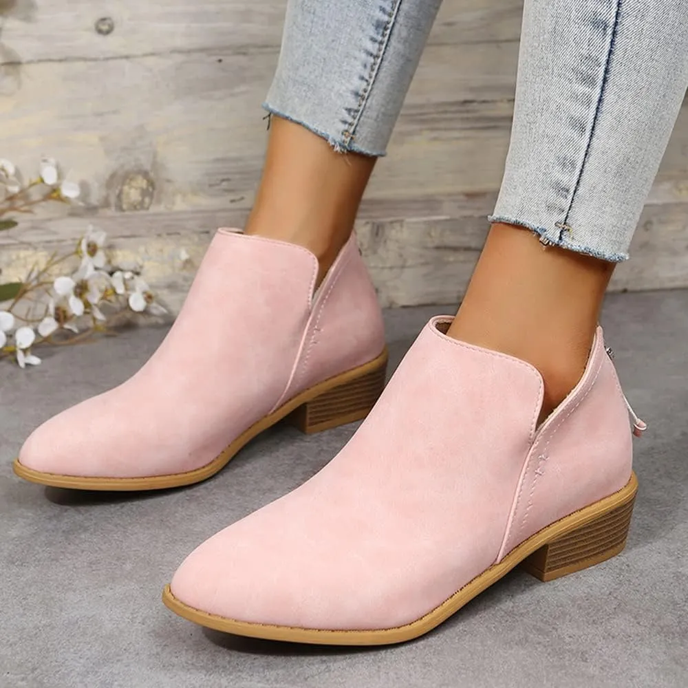 JITUUE Ankle Booties for Women,Women's Casual Dress Low Heeled Booties. V Cut Fashion Thick Heel Design Shoes