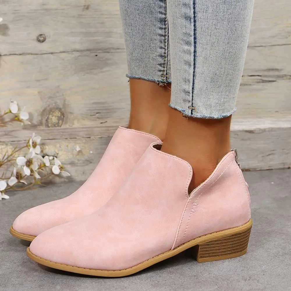 JITUUE Ankle Booties for Women,Women's Casual Dress Low Heeled Booties. V Cut Fashion Thick Heel Design Shoes
