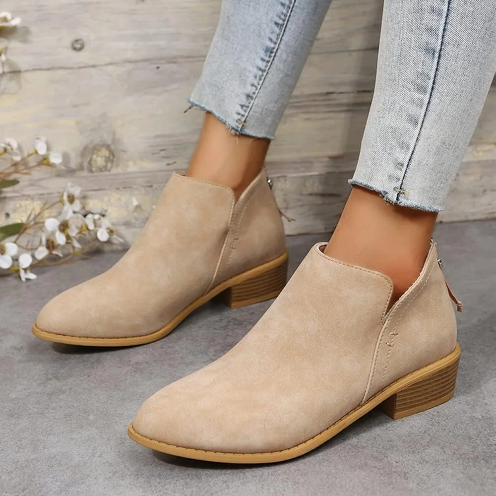 JITUUE Ankle Booties for Women,Women's Casual Dress Low Heeled Booties. V Cut Fashion Thick Heel Design Shoes