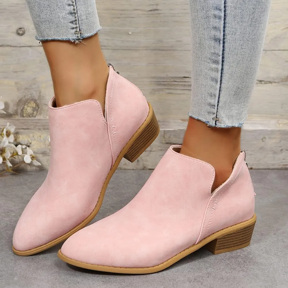 JITUUE Ankle Booties for Women,Women's Casual Dress Low Heeled Booties. V Cut Fashion Thick Heel Design Shoes