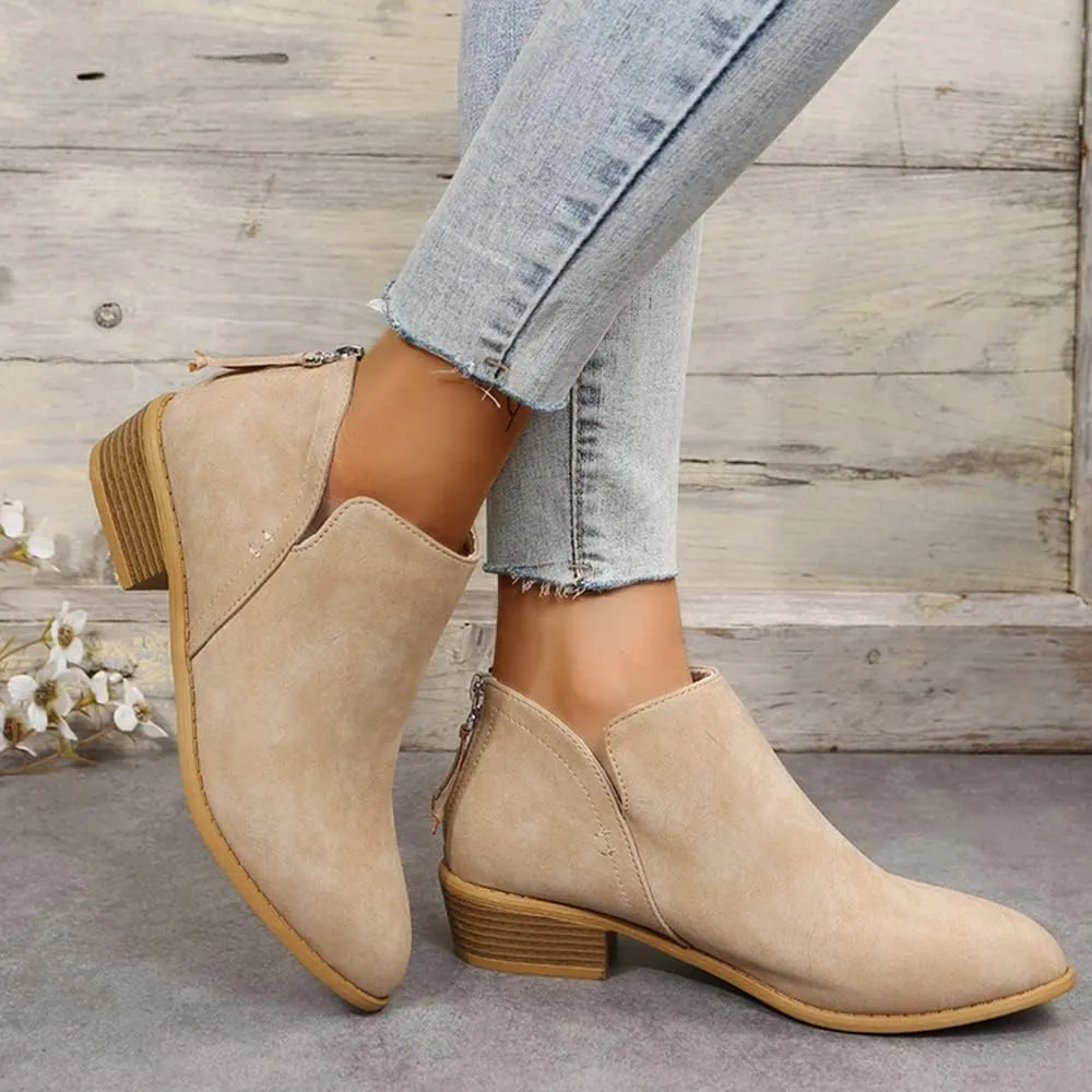 JITUUE Ankle Booties for Women,Women's Casual Dress Low Heeled Booties. V Cut Fashion Thick Heel Design Shoes