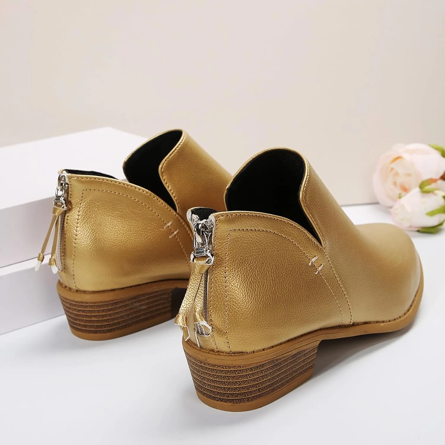 JITUUE Ankle Booties for Women,Women's Casual Dress Low Heeled Booties. V Cut Fashion Thick Heel Design Shoes