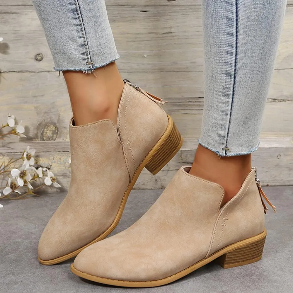 JITUUE Ankle Booties for Women,Women's Casual Dress Low Heeled Booties. V Cut Fashion Thick Heel Design Shoes