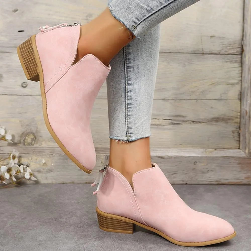 JITUUE Ankle Booties for Women,Women's Casual Dress Low Heeled Booties. V Cut Fashion Thick Heel Design Shoes