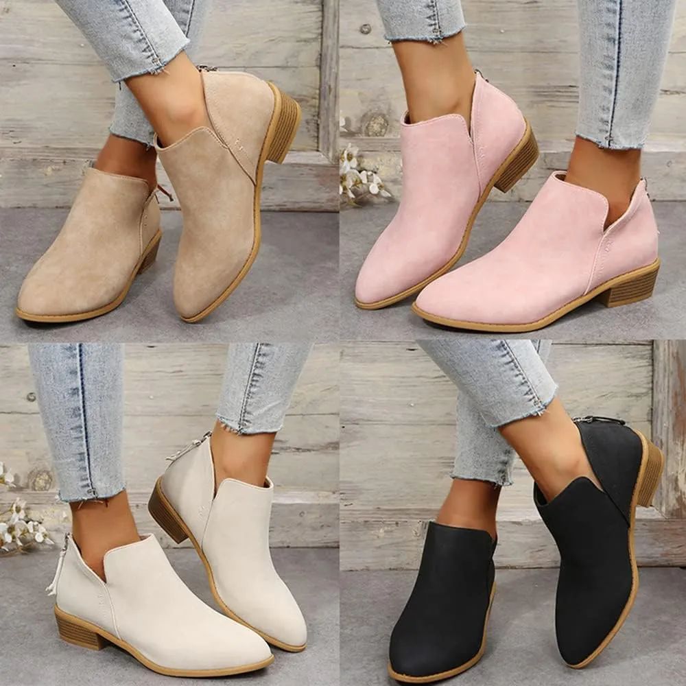 JITUUE Ankle Booties for Women,Women's Casual Dress Low Heeled Booties. V Cut Fashion Thick Heel Design Shoes