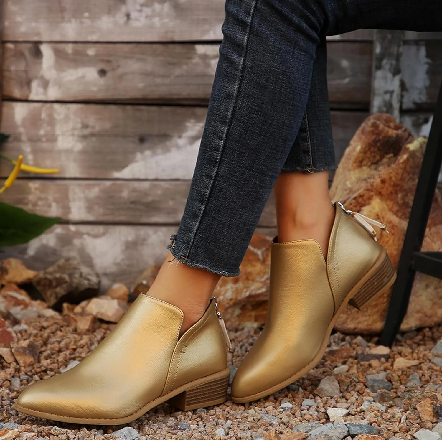 JITUUE Ankle Booties for Women,Women's Casual Dress Low Heeled Booties. V Cut Fashion Thick Heel Design Shoes