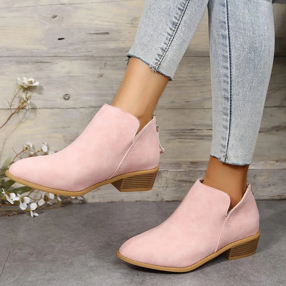 JITUUE Ankle Booties for Women,Women's Casual Dress Low Heeled Booties. V Cut Fashion Thick Heel Design Shoes