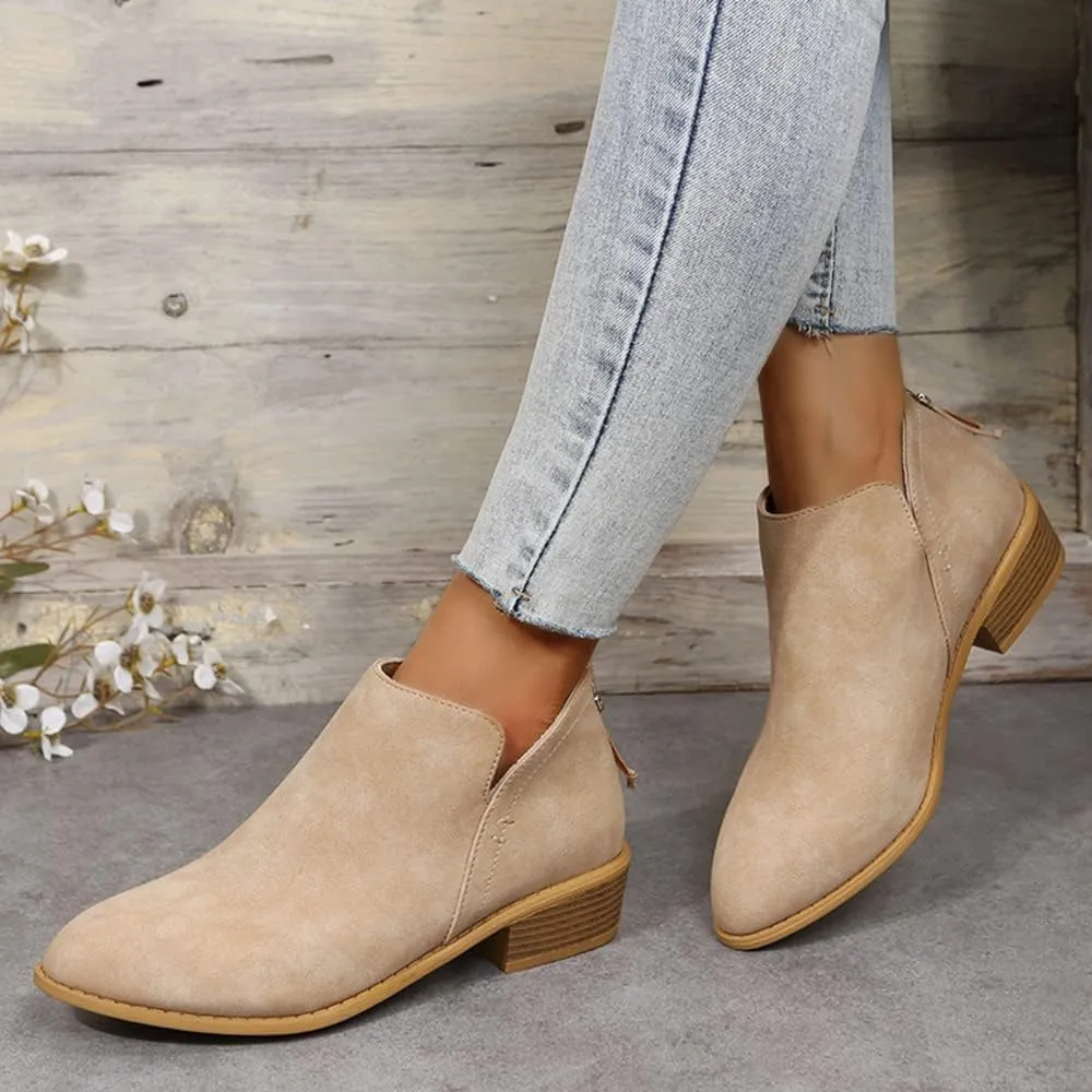 JITUUE Ankle Booties for Women,Women's Casual Dress Low Heeled Booties. V Cut Fashion Thick Heel Design Shoes