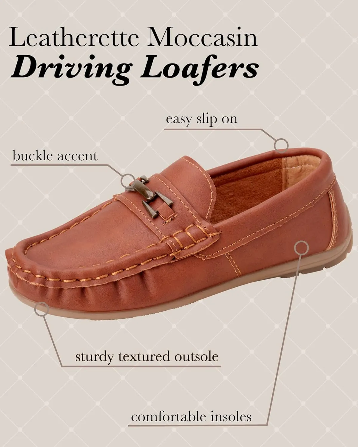 Josmo Boys’ Shoes – Casual Leatherette Moccasin Driving Loafers (Size: 5T-5 Big Kid)