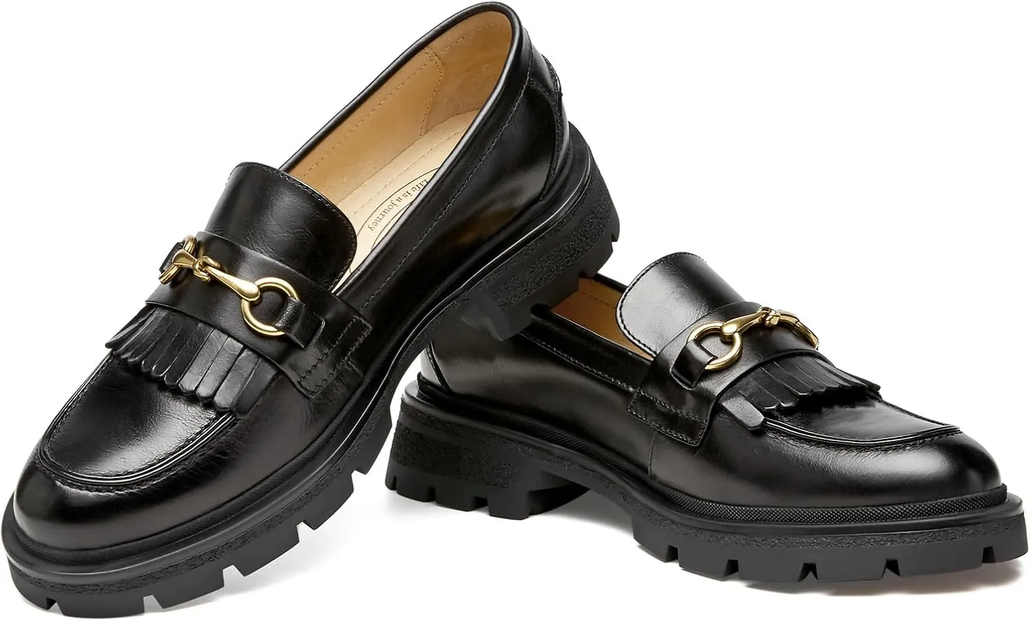 Journey West Genuine Leather Slip on Dress Shoes for Women Tassel Chunky Loafers for Women