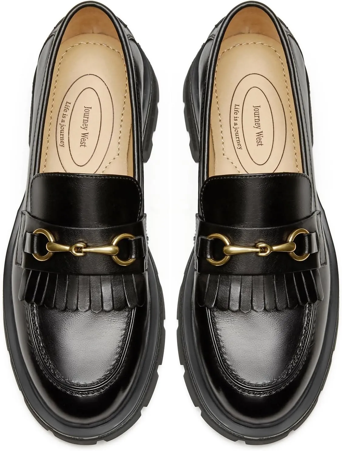 Journey West Genuine Leather Slip on Dress Shoes for Women Tassel Chunky Loafers for Women