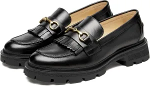 Journey West Genuine Leather Slip on Dress Shoes for Women Tassel Chunky Loafers for Women