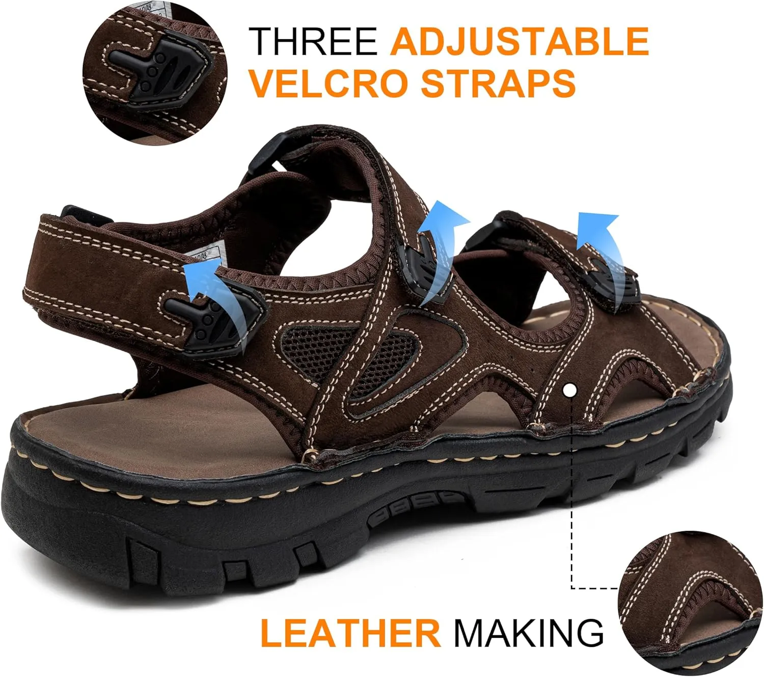 Jousen Men's Sandals Leather Open Toe Beach Sandal Outdoor Summer Sport Hiking Sandals