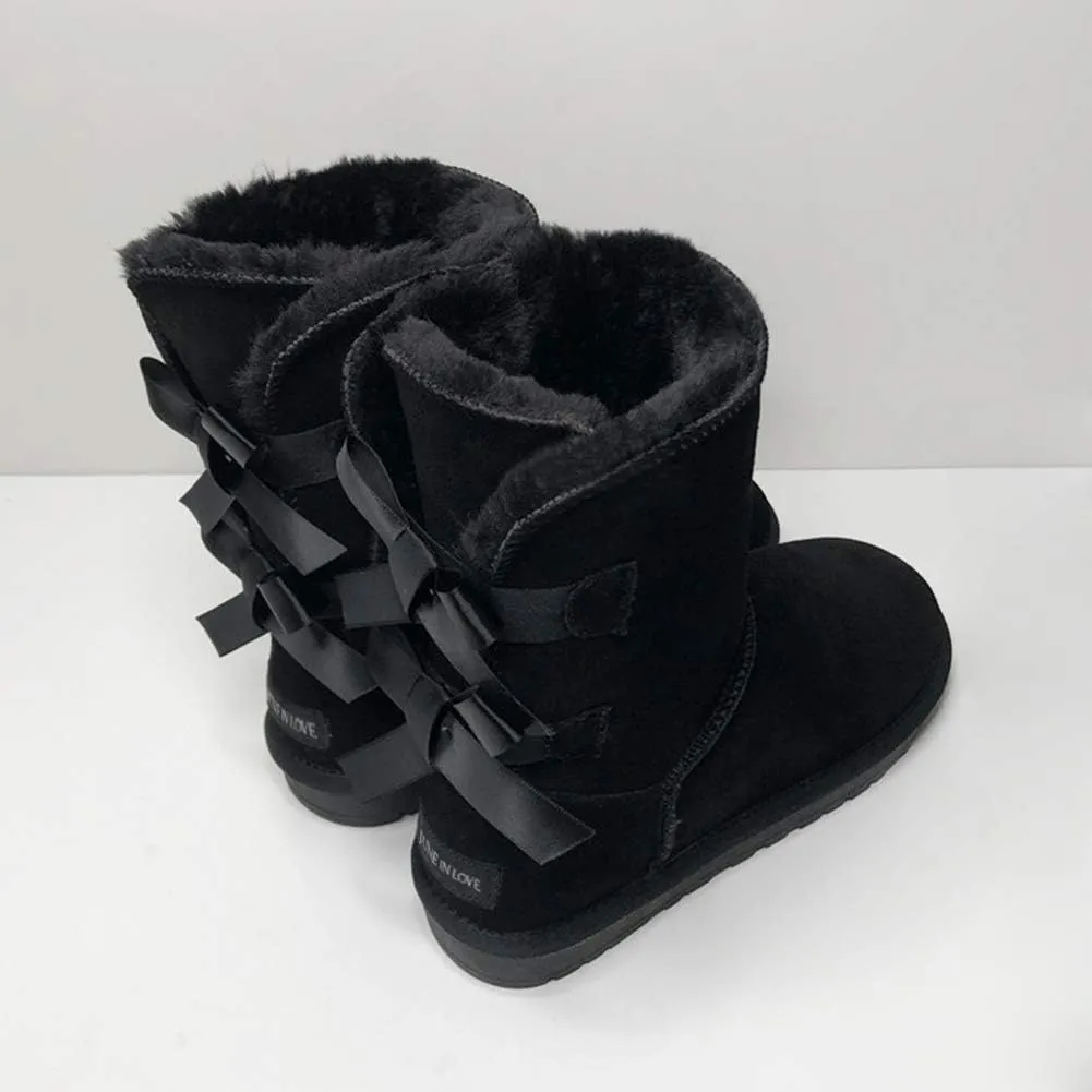 JOY IN LOVE Women's Snow Boots for Winter Mid-Calf high Back Bows