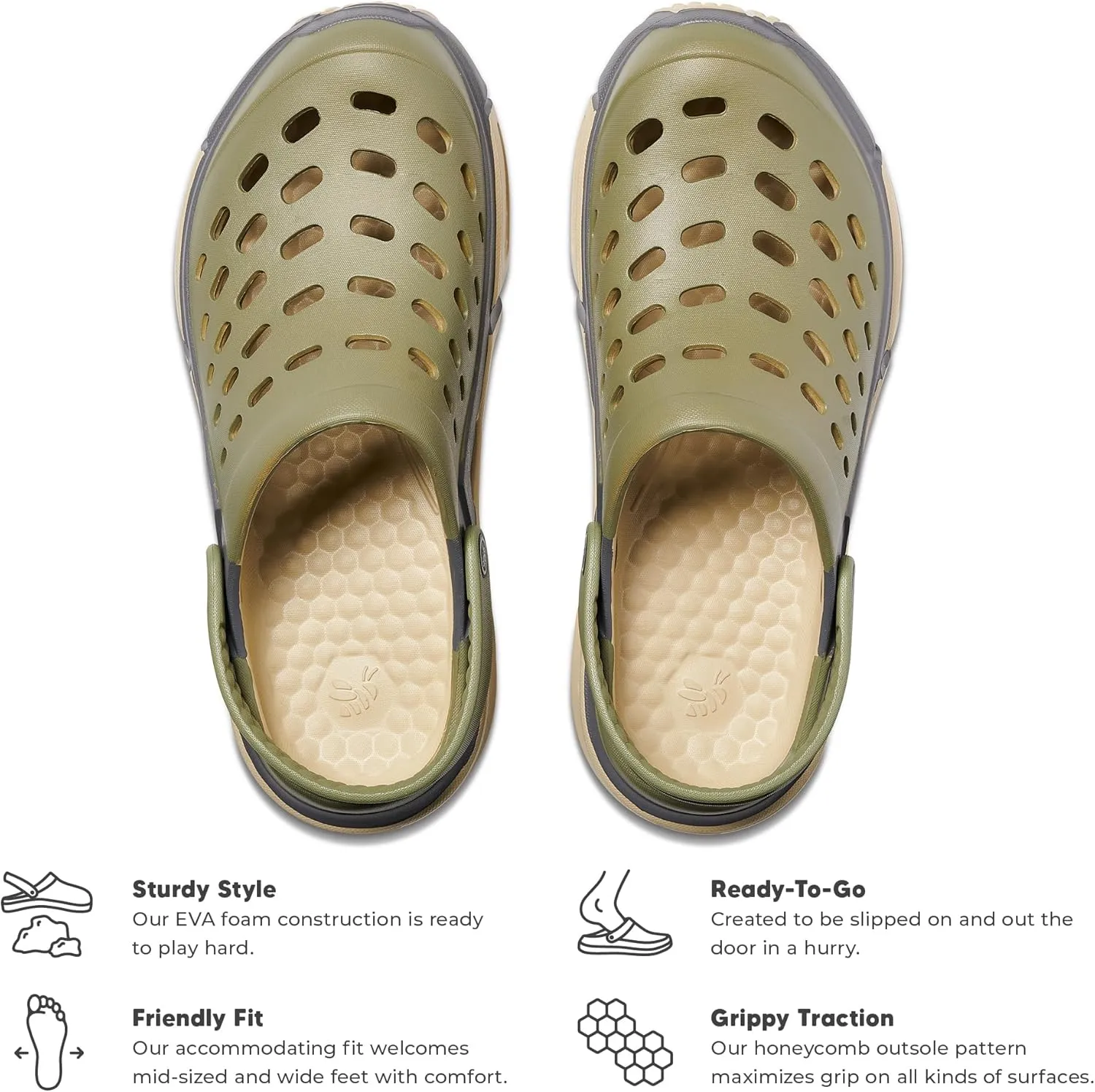 Joybees Men's Trekking Clog - Rubber Garden Clogs for Men, Outdoor Sport Sandals, Foam Water & Sand Shoes with Arch Support for Work, Waterproof