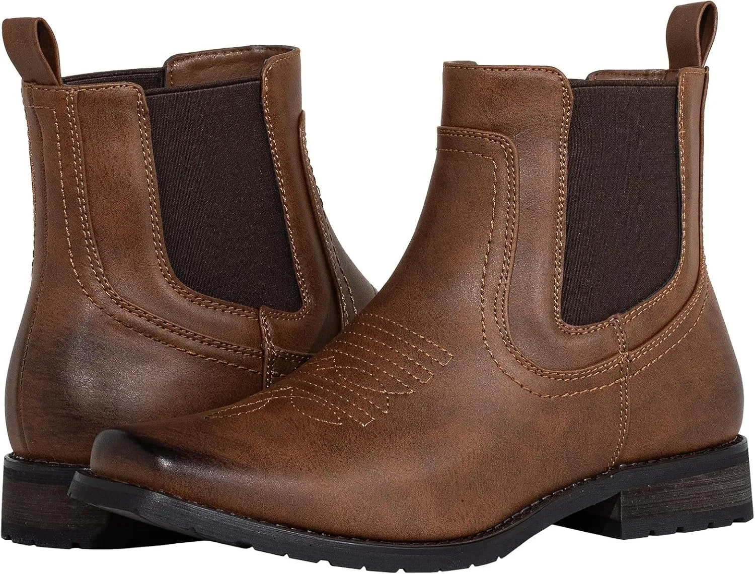 J's.o.l.e Chelsea Cowboy Boots for Men Square Toe Western Boots Classic Casual Work Ankle Boots