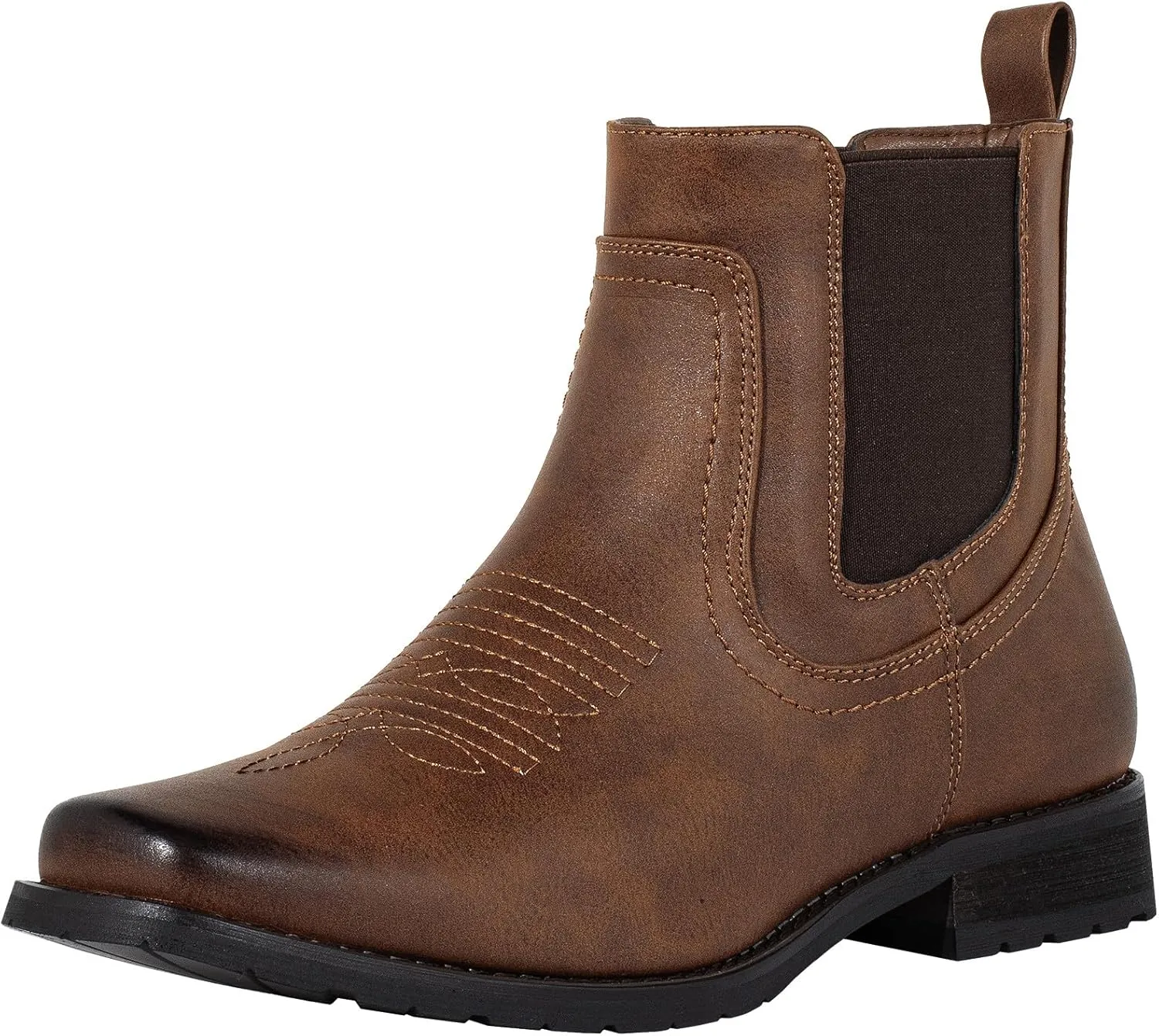 J's.o.l.e Chelsea Cowboy Boots for Men Square Toe Western Boots Classic Casual Work Ankle Boots
