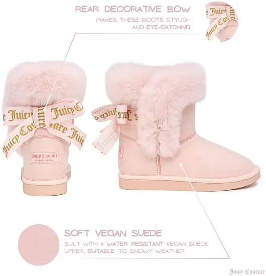 Juicy Couture Girls Winter Fur Boots Warm Insulated Fashion Booties Mid Calf Outdoor Snow Boot for Toddler/Little Kid/Big Kid